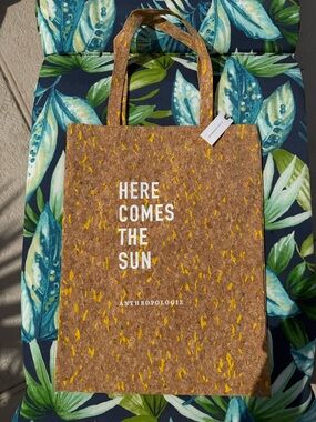 Anthropologie Cork Tote in Brown with Yellow Speckles - "Here Comes The Sun"